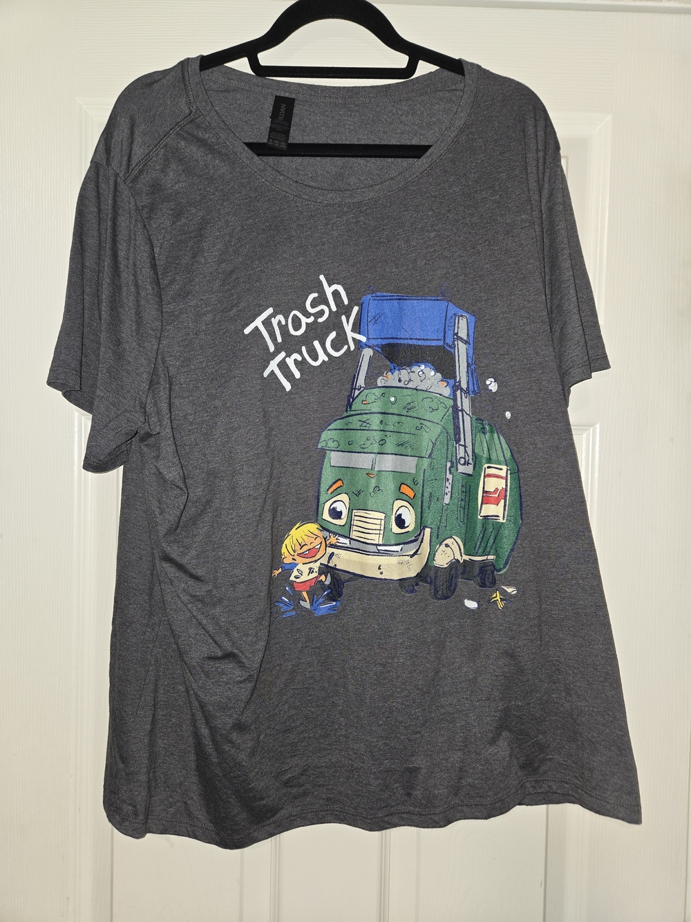 Gray Tee with Green & Blue Trash Truck Graphic